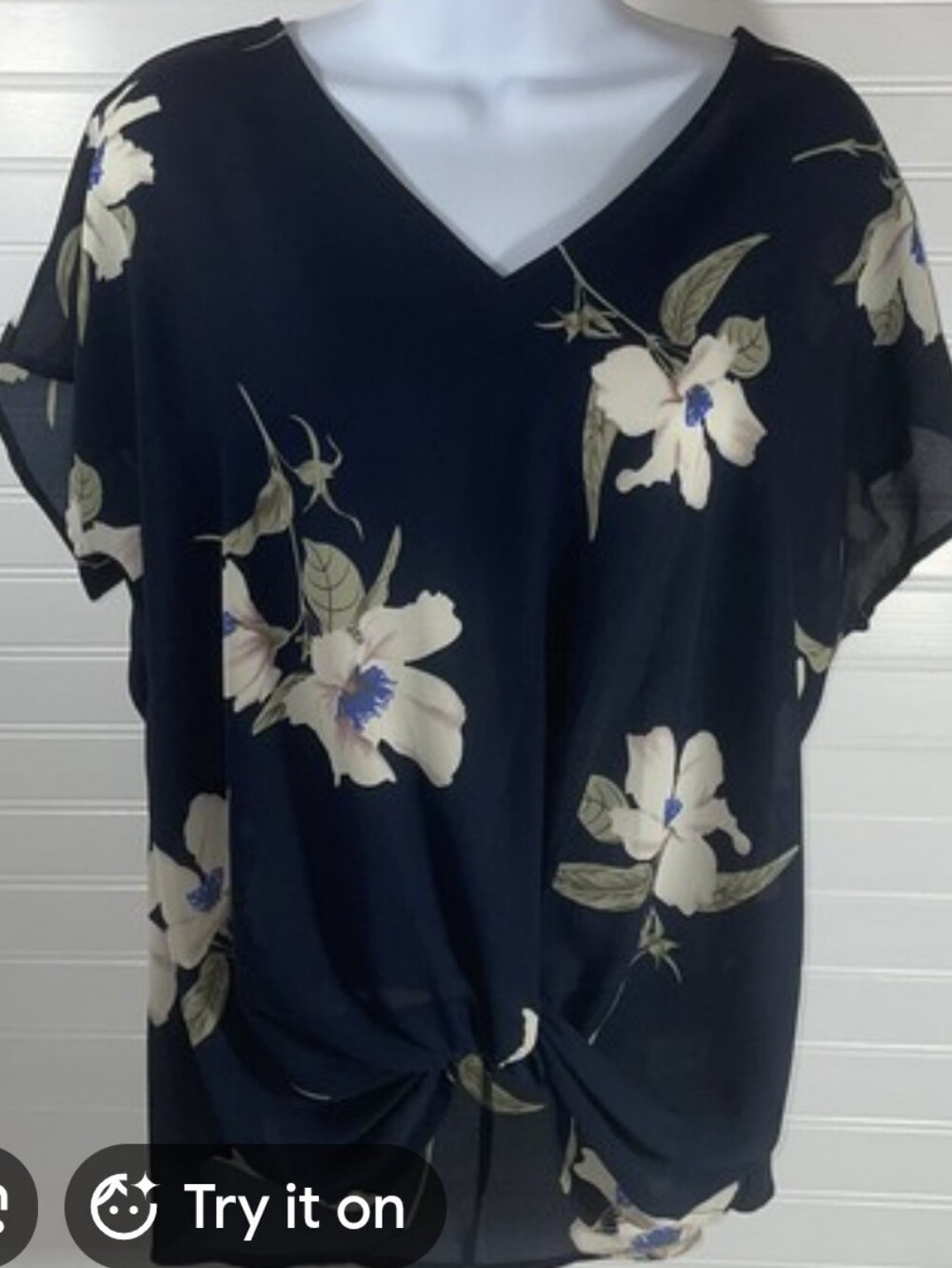West Kei Navy Floral Knot-Front Blouse